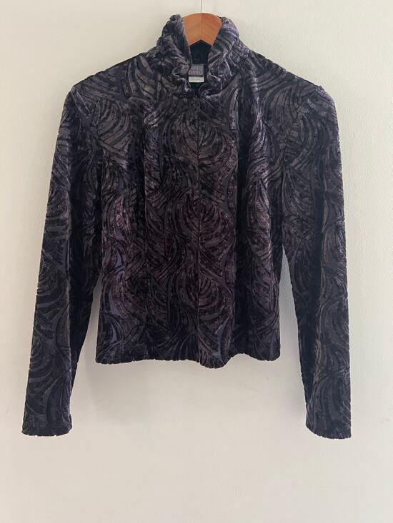 Hanky Panky Tops - Hanky Panky Zip-up Shacket Sheer Purple Abstract Velvet Design Size Medium JL